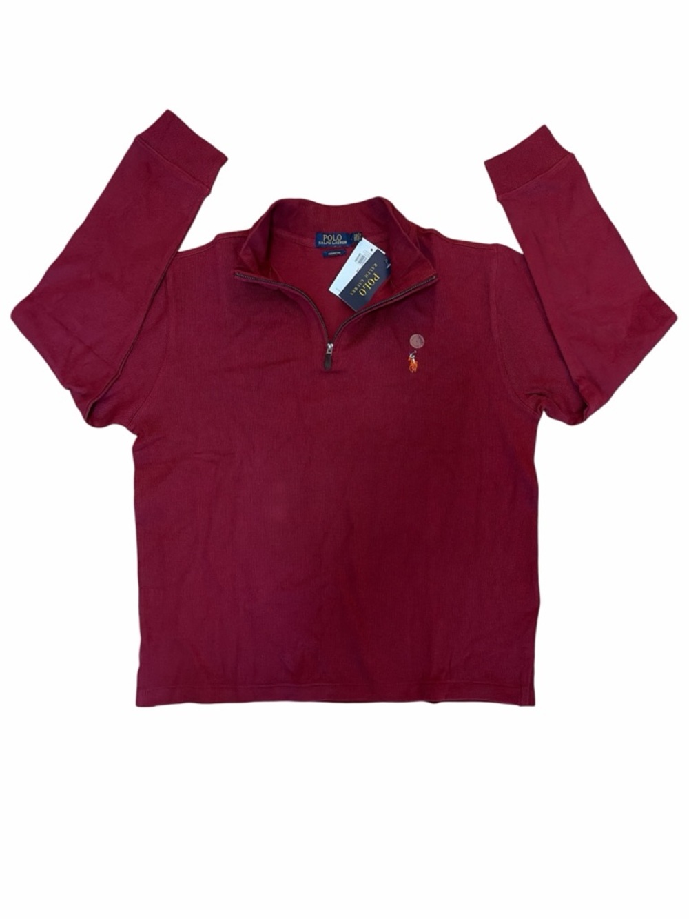 NWT Polo Ralph Lauren Estate Rib Pullover 1/4 Zip Men’s Large Red Maroon Pony